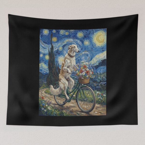 Item preview, Borzoi Biking Bike Starry Night Van Gogh Art Dog Lover designed and sold by dian-rody-crest.