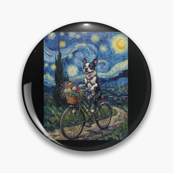Item preview, Boston Terrier Biking Bike Starry Night Van Gogh Art Dog Lover designed and sold by dian-rody-crest.