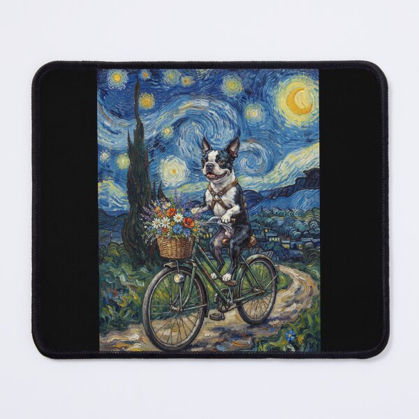 Item preview, Boston Terrier Biking Bike Starry Night Van Gogh Art Dog Lover designed and sold by dian-rody-crest.
