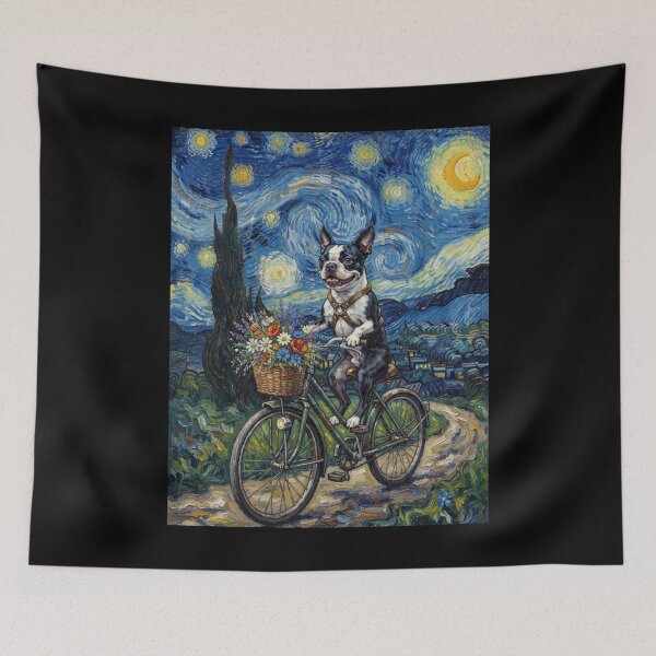 Item preview, Boston Terrier Biking Bike Starry Night Van Gogh Art Dog Lover designed and sold by dian-rody-crest.