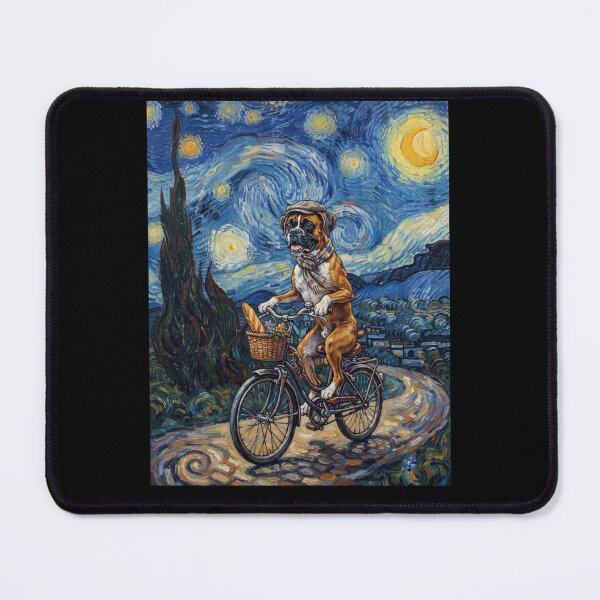 Item preview, Boxer Dog Biking Bike Starry Night Van Gogh Art Dog Lover designed and sold by dian-rody-crest.