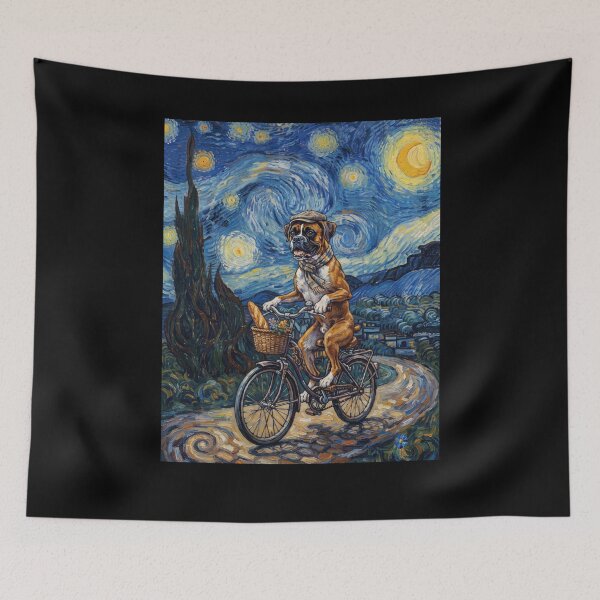 Item preview, Boxer Dog Biking Bike Starry Night Van Gogh Art Dog Lover designed and sold by dian-rody-crest.