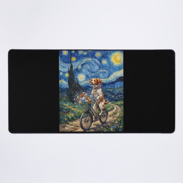 Item preview, Brittany Biking Bike Starry Night Van Gogh Art Dog Lover designed and sold by dian-rody-crest.