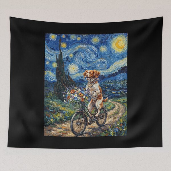 Item preview, Brittany Biking Bike Starry Night Van Gogh Art Dog Lover designed and sold by dian-rody-crest.