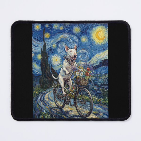 Item preview, Bull Terrier Biking Bike Starry Night Van Gogh Art Dog Lover designed and sold by dian-rody-crest.