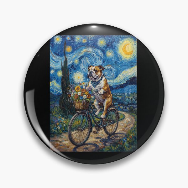 Item preview, Bulldog Biking Bike Starry Night Van Gogh Art Dog Lover designed and sold by dian-rody-crest.