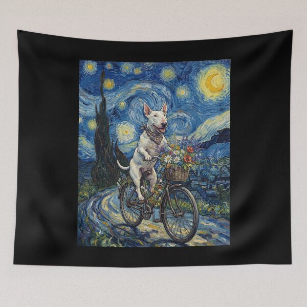 Item preview, Bull Terrier Biking Bike Starry Night Van Gogh Art Dog Lover designed and sold by dian-rody-crest.