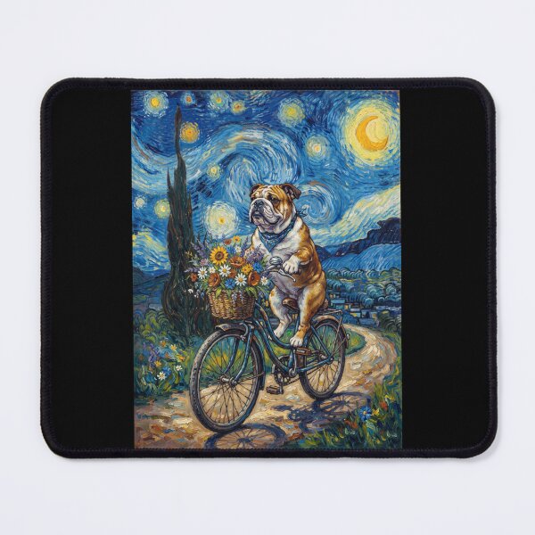 Item preview, Bulldog Biking Bike Starry Night Van Gogh Art Dog Lover designed and sold by dian-rody-crest.