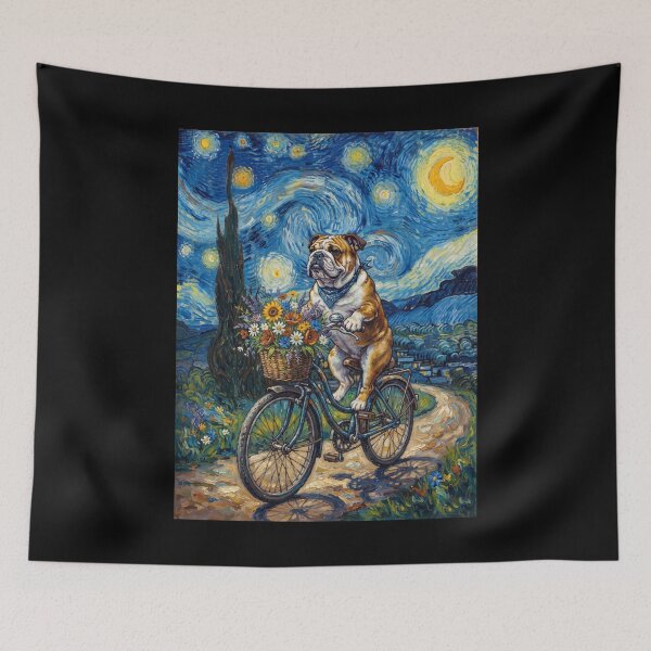 Item preview, Bulldog Biking Bike Starry Night Van Gogh Art Dog Lover designed and sold by dian-rody-crest.
