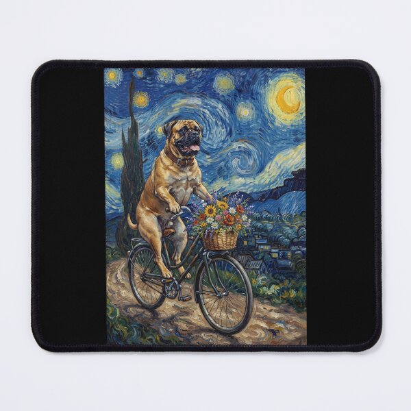 Item preview, Bullmastiff Biking Bike Starry Night Van Gogh Art Dog Lover designed and sold by dian-rody-crest.