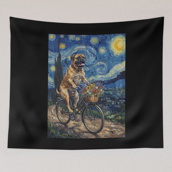 Item preview, Bullmastiff Biking Bike Starry Night Van Gogh Art Dog Lover designed and sold by dian-rody-crest.
