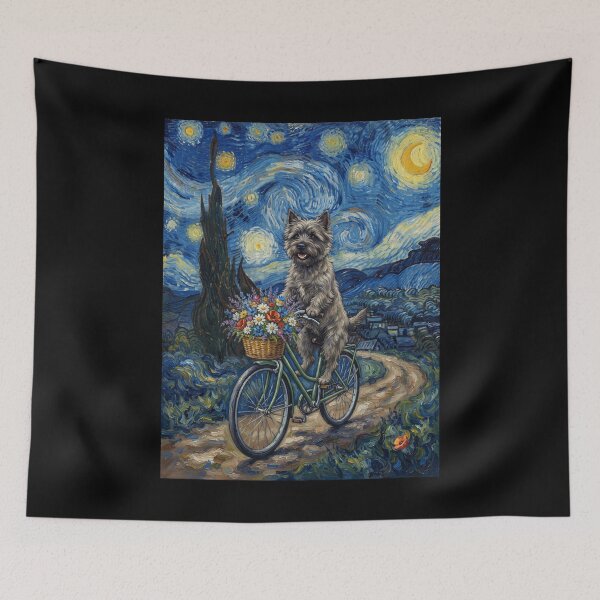 Item preview, Cairn Terrier Biking Bike Starry Night Van Gogh Art Dog Lover designed and sold by dian-rody-crest.