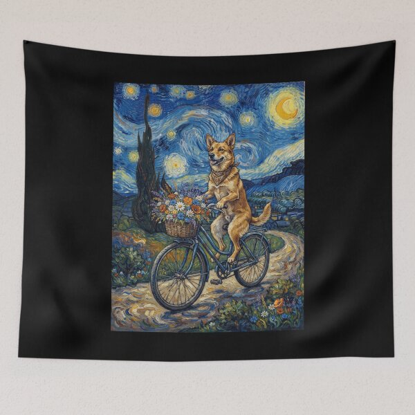 Item preview, Carolina Dog Biking Bike Starry Night Van Gogh Art Dog Lover designed and sold by dian-rody-crest.