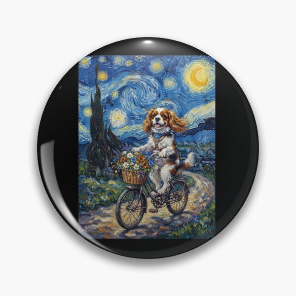 Item preview, Cavalier King Charles Spaniel Biking Bike Starry Night Van Gogh Art Dog Lover designed and sold by dian-rody-crest.