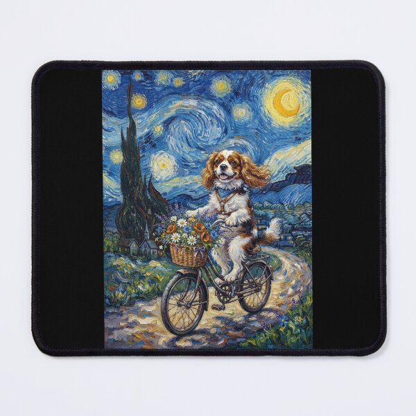 Item preview, Cavalier King Charles Spaniel Biking Bike Starry Night Van Gogh Art Dog Lover designed and sold by dian-rody-crest.