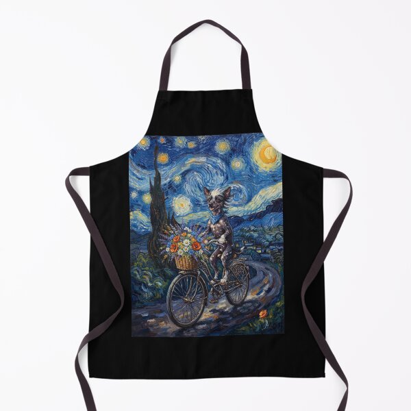 Aperçu de l'œuvre Chien chinois à crête, vélo, La Nuit étoilée, art de Van Gogh, amoureux des chiens créée et vendue par dian-rody-crest.