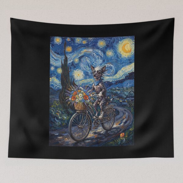 Item preview, Chinese Crested Dog Biking Bike Starry Night Van Gogh Art Dog Lover designed and sold by dian-rody-crest.