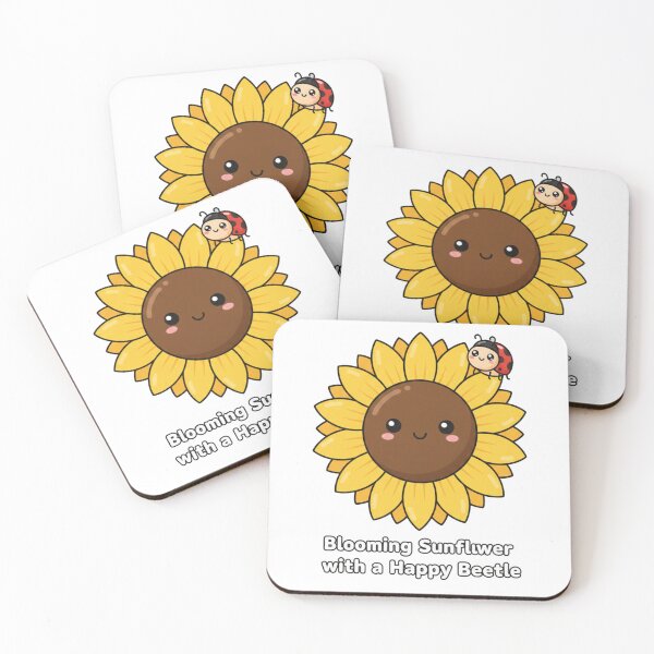 Item preview, Cute Sunflower with Happy Ladybug, Kawaii Flower and Beetle Design, Cheerful Nature Illustration designed and sold by morning sun.