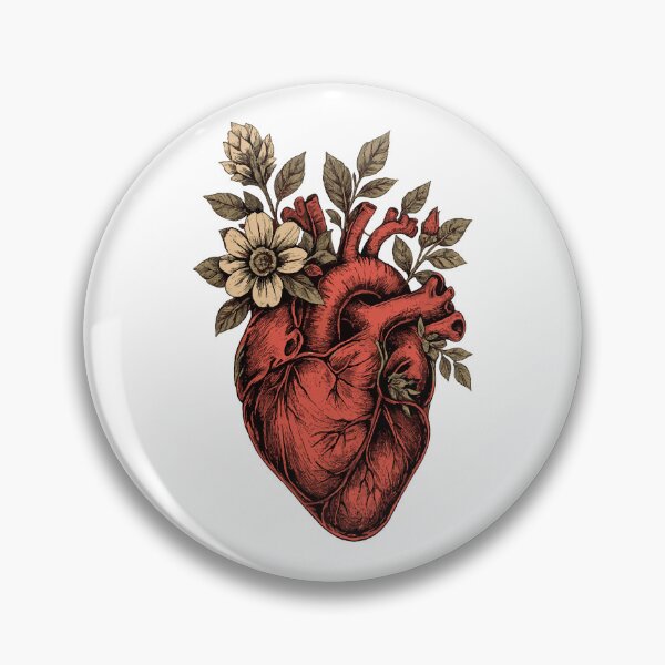 Item preview, Floral anatomical heart in vintage engraved style designed and sold by victorstudioart.