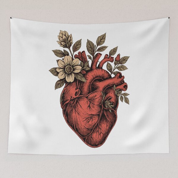 Item preview, Floral anatomical heart in vintage engraved style designed and sold by victorstudioart.