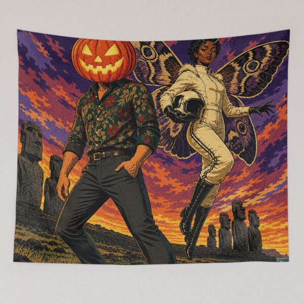 Item preview, Headless Horseman Moth Queen Duo - Retro Halloween Fantasy Art designed and sold by TheHorsemanRidesAgain.