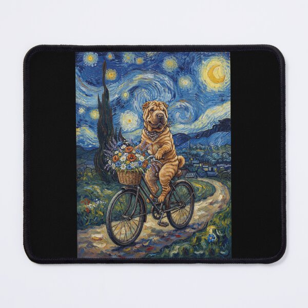 Item preview, Chinese Shar Pei Biking Bike Starry Night Van Gogh Art Dog Lover designed and sold by dian-rody-crest.