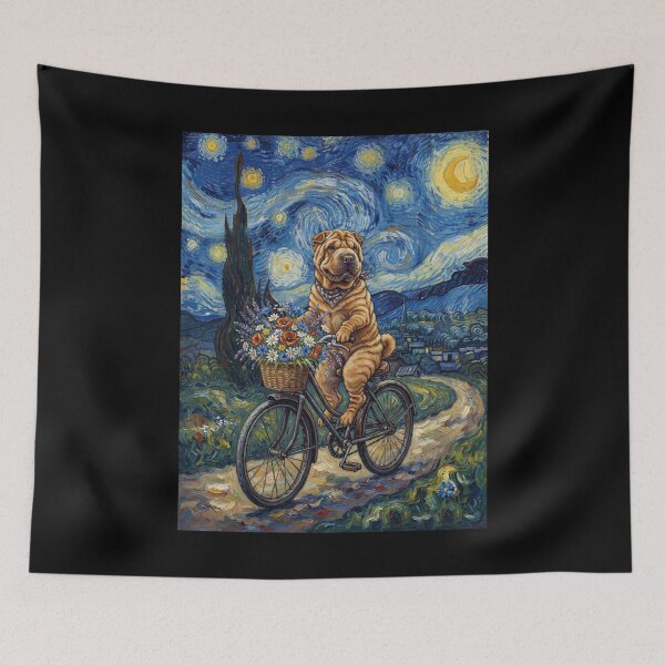 Item preview, Chinese Shar Pei Biking Bike Starry Night Van Gogh Art Dog Lover designed and sold by dian-rody-crest.