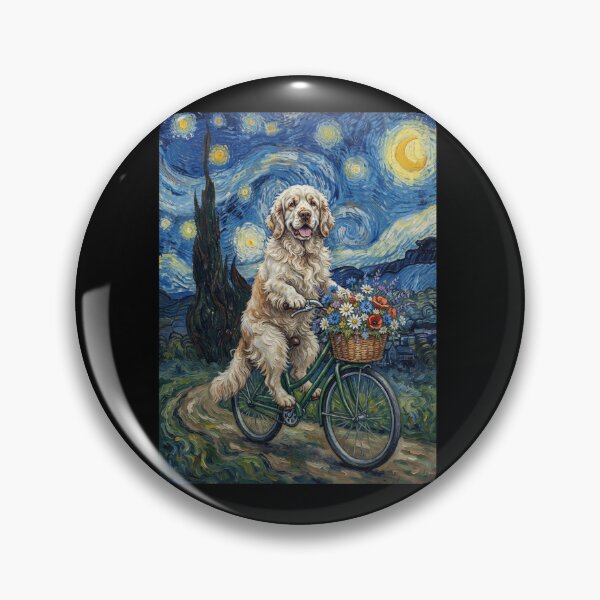 Item preview, Clumber Spaniel Biking Bike Starry Night Van Gogh Art Dog Lover designed and sold by dian-rody-crest.