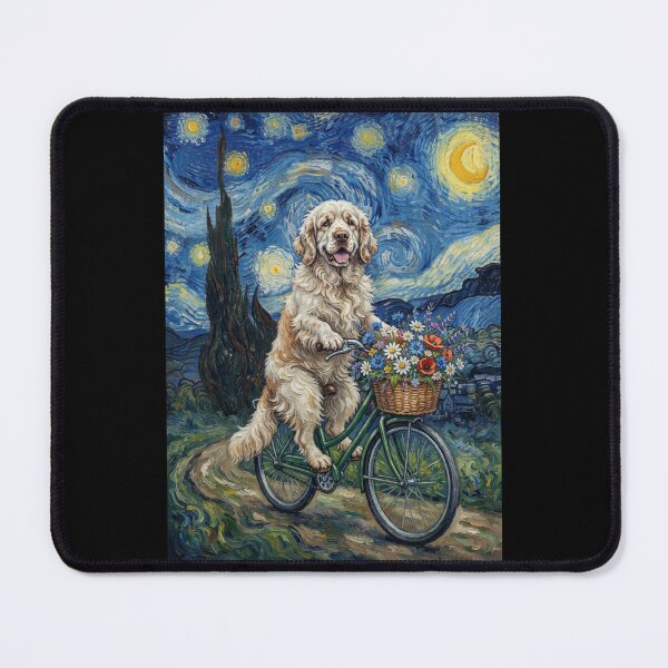 Item preview, Clumber Spaniel Biking Bike Starry Night Van Gogh Art Dog Lover designed and sold by dian-rody-crest.