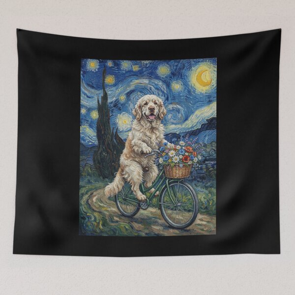 Item preview, Clumber Spaniel Biking Bike Starry Night Van Gogh Art Dog Lover designed and sold by dian-rody-crest.