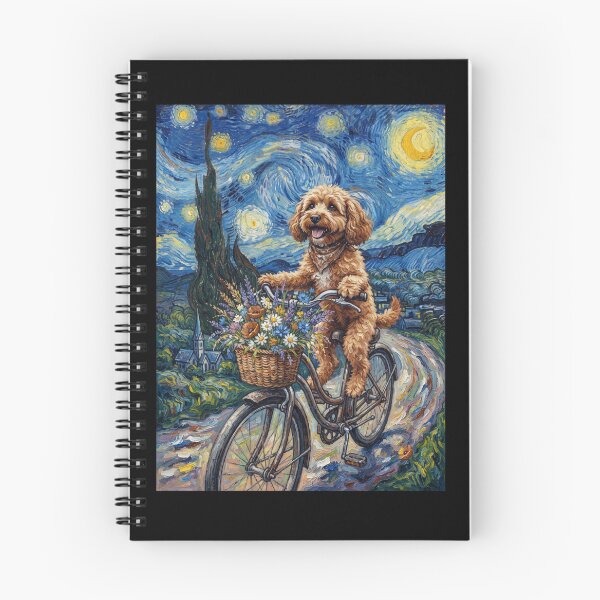 Artikelvorschau, Cockapoo fährt Fahrrad Sternennacht Van Gogh Kunst Hundeliebhaber entworfen und verkauft von dian-rody-crest.