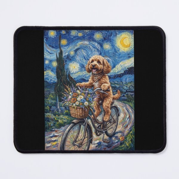 Item preview, Cockapoo Biking Bike Starry Night Van Gogh Art Dog Lover designed and sold by dian-rody-crest.