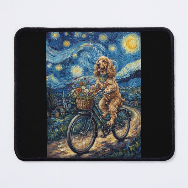 Item preview, Cocker Spaniel Biking Bike Starry Night Van Gogh Art Dog Lover designed and sold by dian-rody-crest.