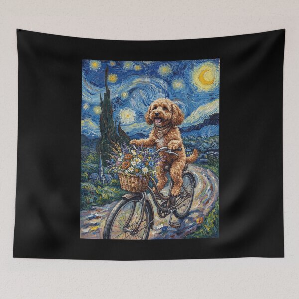 Item preview, Cockapoo Biking Bike Starry Night Van Gogh Art Dog Lover designed and sold by dian-rody-crest.