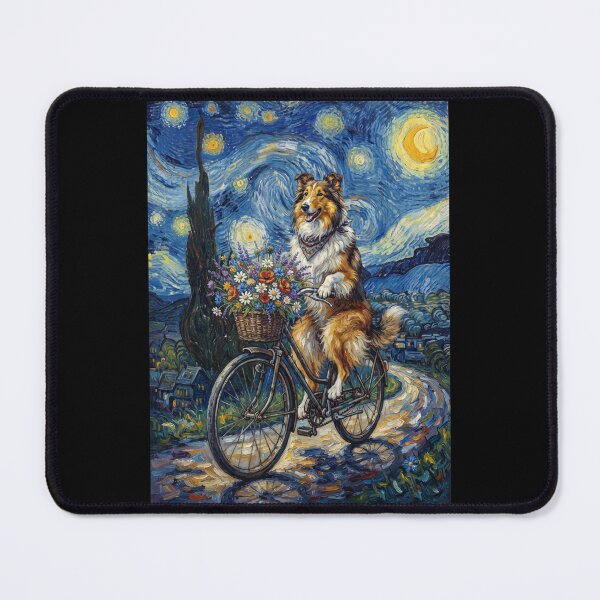 Item preview, Collie Biking Bike Starry Night Van Gogh Art Dog Lover designed and sold by dian-rody-crest.