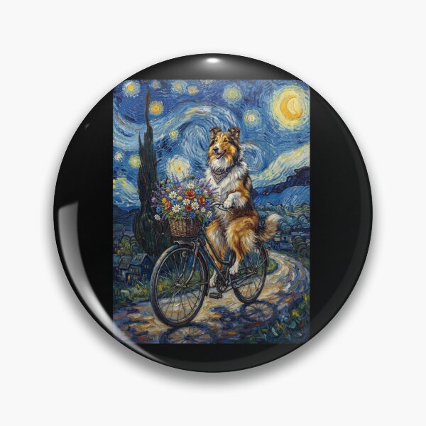 Item preview, Collie Biking Bike Starry Night Van Gogh Art Dog Lover designed and sold by dian-rody-crest.