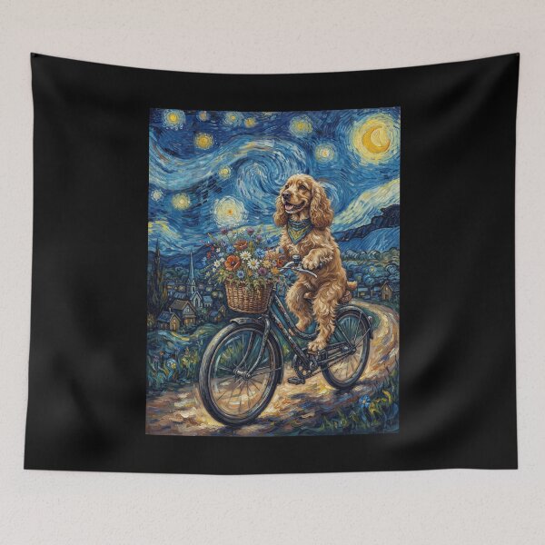 Item preview, Cocker Spaniel Biking Bike Starry Night Van Gogh Art Dog Lover designed and sold by dian-rody-crest.