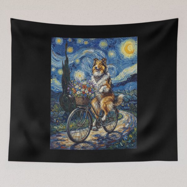 Item preview, Collie Biking Bike Starry Night Van Gogh Art Dog Lover designed and sold by dian-rody-crest.