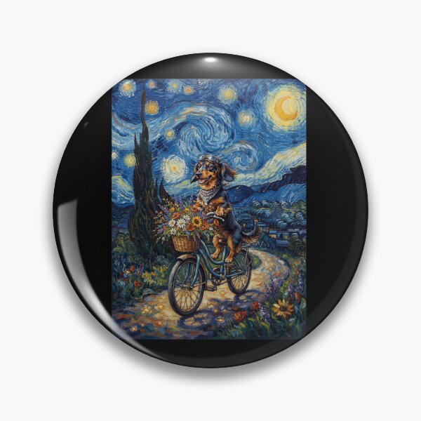 Item preview, Dachshund Biking Bike Starry Night Van Gogh Art Dog Lover designed and sold by dian-rody-crest.