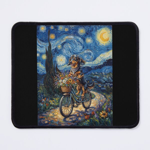 Item preview, Dachshund Biking Bike Starry Night Van Gogh Art Dog Lover designed and sold by dian-rody-crest.