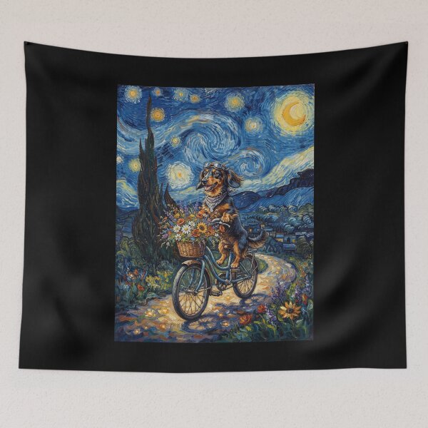 Item preview, Dachshund Biking Bike Starry Night Van Gogh Art Dog Lover designed and sold by dian-rody-crest.