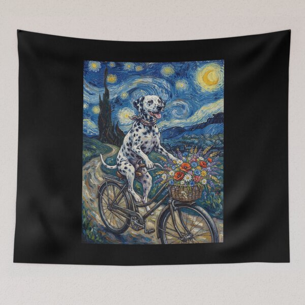 Item preview, Dalmatian Biking Bike Starry Night Van Gogh Art Dog Lover designed and sold by dian-rody-crest.