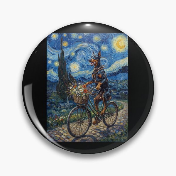 Item preview, Doberman Pinscher Biking Bike Starry Night Van Gogh Art Dog Lover designed and sold by dian-rody-crest.