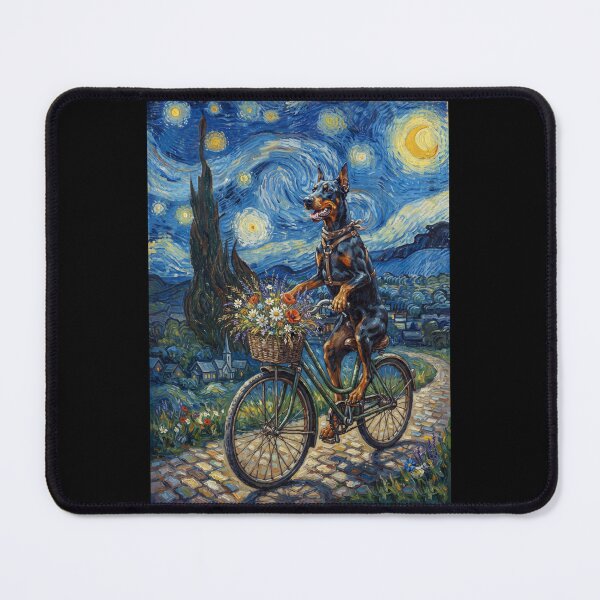 Item preview, Doberman Pinscher Biking Bike Starry Night Van Gogh Art Dog Lover designed and sold by dian-rody-crest.