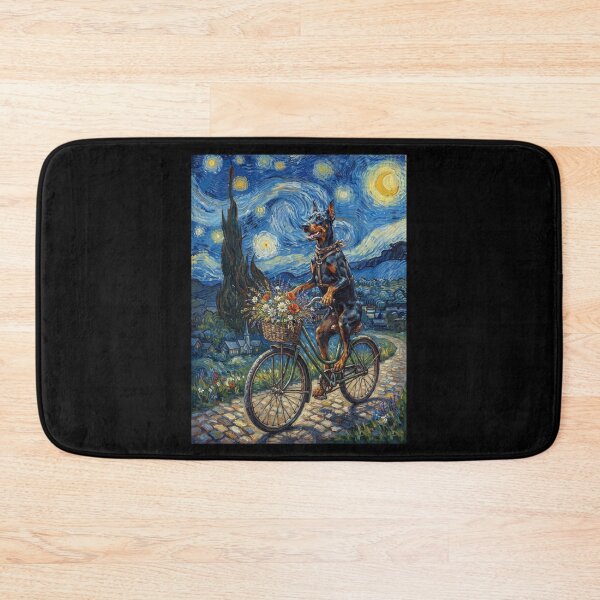 Item preview, Doberman Pinscher Biking Bike Starry Night Van Gogh Art Dog Lover designed and sold by dian-rody-crest.