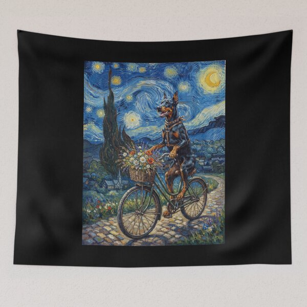 Item preview, Doberman Pinscher Biking Bike Starry Night Van Gogh Art Dog Lover designed and sold by dian-rody-crest.