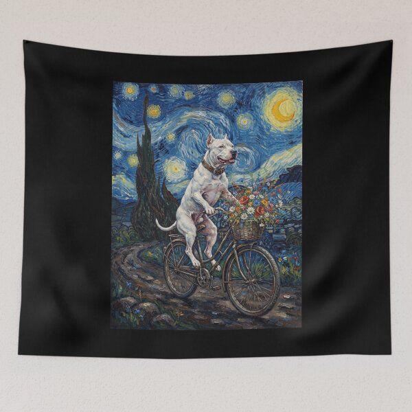 Item preview, Dogo Argentino Biking Bike Starry Night Van Gogh Art Dog Lover designed and sold by dian-rody-crest.