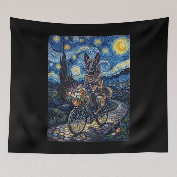 Item preview, Dutch Shepherd Biking Bike Starry Night Van Gogh Art Dog Lover designed and sold by dian-rody-crest.
