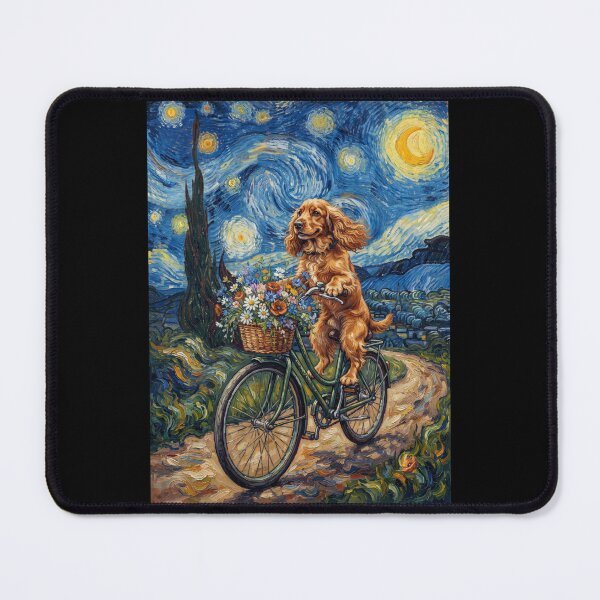 Item preview, English Cocker Spaniel Biking Bike Starry Night Van Gogh Art Dog Lover designed and sold by dian-rody-crest.