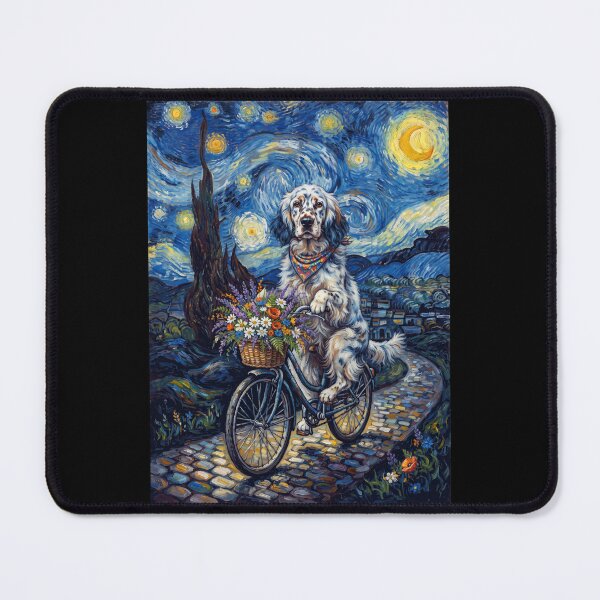 Item preview, English Setter Biking Bike Starry Night Van Gogh Art Dog Lover designed and sold by dian-rody-crest.